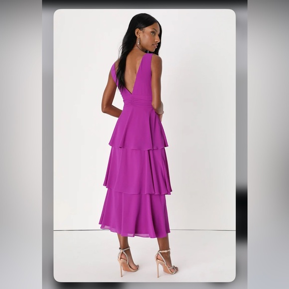 LULUS Celebration Time Purple Sleeveless Tiered Midi Dress - Picture 4 of 4